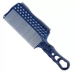 Фото Расческа для стрижки Y.S. Park Comb Barbering с ручкой двусторонняя тонкая с рельсой 240 мм, Синий - 1