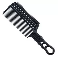 Фото Расческа для стрижки Y.S. Park Comb Barbering с ручкой двусторонняя тонкая с рельсой 240 мм, Карбон - 1