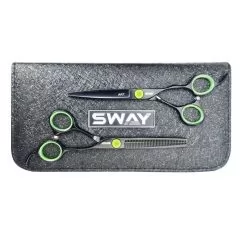 Фото SWAY набір ножиць прямі та філірувальні у чохлі ART 305 green. Довжина 6.00" - 1