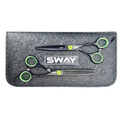 Фотографії SWAY набір ножиць прямі та філірувальні у чохлі ART 305 green. Довжина 6.00